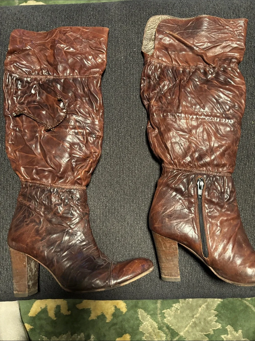 Vero Cuoio Brown Over-the-Knee Ruched Leather Boots